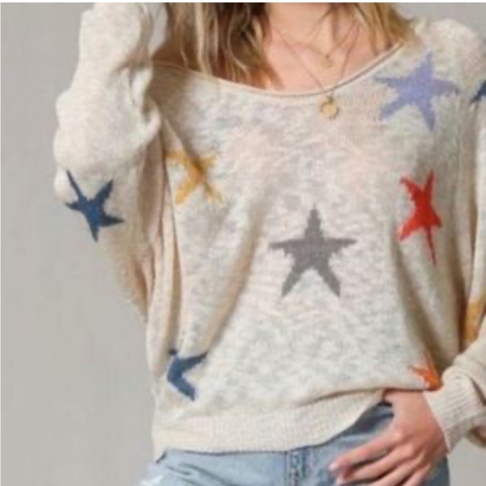 Women’s Cream Star-Print Lightweight Sweater Top